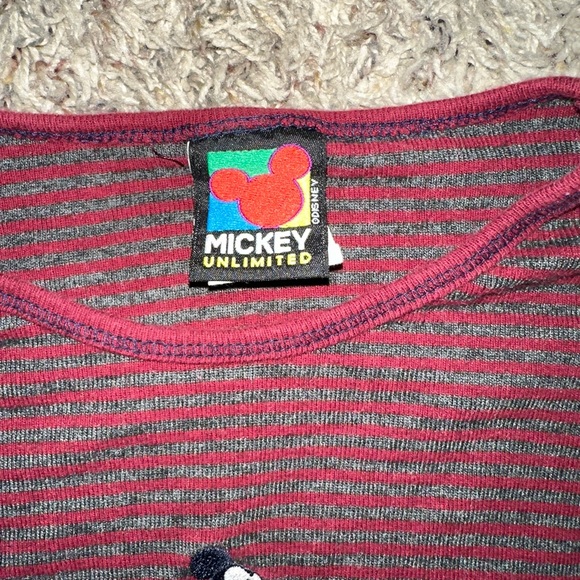 VINTAGE Disney Burgundy Long Sleeve Tee with Mickey Mouse “big cheese” - Picture 6 of 9